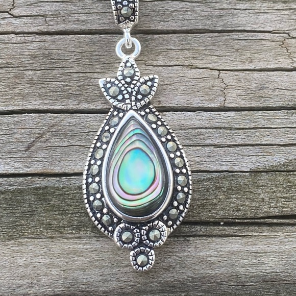 Abalone marcasite silver plated necklace new in box - Picture 2 of 10